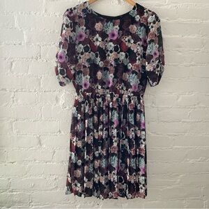 Anthropologie Pins and Needles Multicolor Floral Print Pleated Mini Dress Size M
